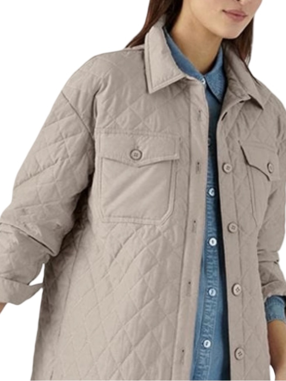 🦉Ashley By 26 International Diamond Quilted Shacket in Khaki, Size Small